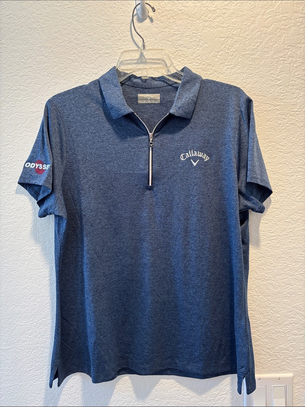 Callaway Women’s Heather Navy Short-Sleeve Quarter-Zip Polo XL